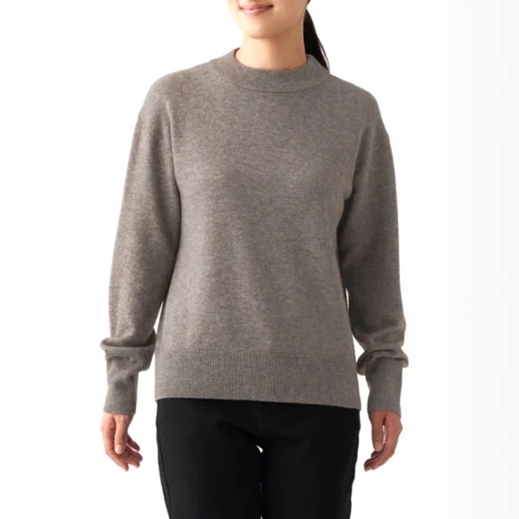 Muji Yak Wool Blend Mock Neck Sweater Tan Brown Women’s Large Minimalist Knit - Picture 1 of 7